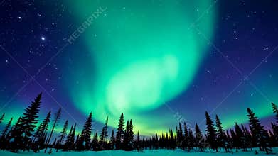 Aurora landscape under the Arctic night sky,Generative AI