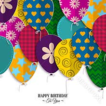 Birthday card with paper balloons and birthday
