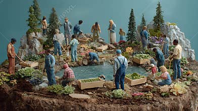 Scene showcasing diverse individuals collaborating on community projects focused on environmental and social justice