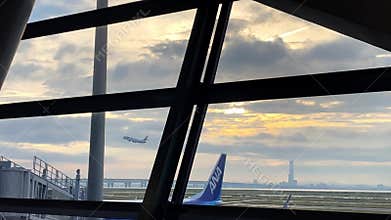 Sunset View of ANA Airplane at Kansai International Airport Osaka 20.10.2025 Japan