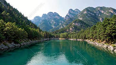 Natural scenery of mountains, rivers and lakes, Generative AI