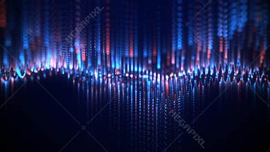 Abstract colorful wavy background in bright blue on black backdrop.