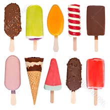 Ice cream and popsicles isolated on white