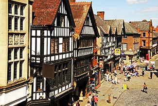 Tudor shops along Eastgate Street, Chester.