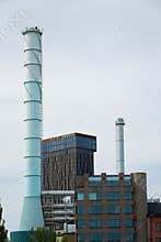 Roselundverket combined heat and power powerplant on bank of Gota river next to Alvstaden development construction site