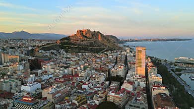 Alicante, Spain - June 20, 2025: Aerial drone view of the Sa