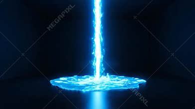 Glowing Blue Energy Beam Descends Onto a Dark Surface at Night