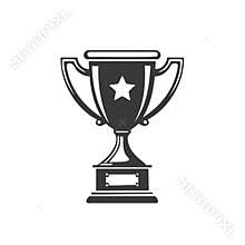 Black trophy cup icon with a star for first place winner and achievement