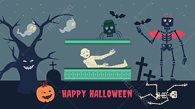 Spooky Halloween Night - A Cartoon Celebration of Ghosts and Skeletons