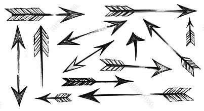 Vector Hand-drawn rustic arrow collection pointing in various directions perfect for creative graphic design