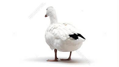 White Snow Goose Standing Isolated on White Background, Majestic Waterfowl