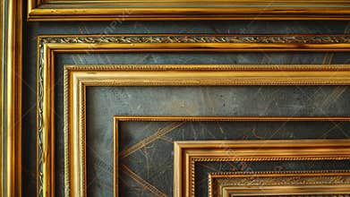 A close-up shot of a golden picture frame on a wall, perfect for use in interior design, home decor, or art-related