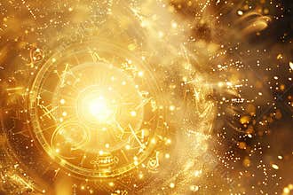 Abstract composition with zodiac circle in signs and symbols