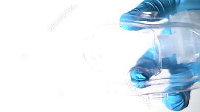 anesthesia oxygen mask, A doctor in a blue glove puts an oxygen mask for anesthesia