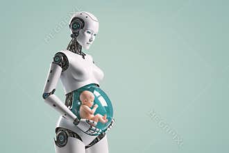 pregnancy robot as surrogate mother with human baby in artificial womb