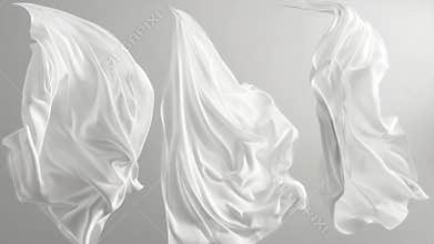 White fabrics suspended from above, possibly used for decoration or separation