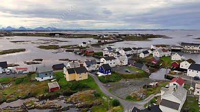 Veiholmen fishing village in the northern archipelago of Smoela, Norway, with rugged coastlines