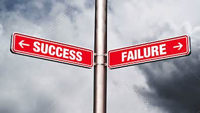 Success of failure road sign pointing to opposite directions.