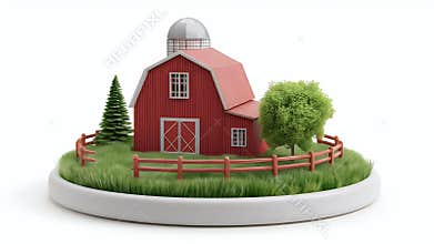 Miniature Farm Scene - A Charming Red Barn and Silo Display