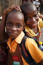 ACCRA, GHANA � MARCH 18: Unidentified African student kids gree