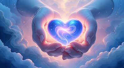 Cosmic Heart Held in Caring Hands