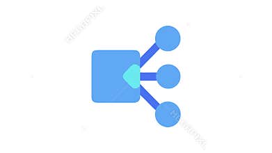 Blue data connection symbol with circular nodes on white