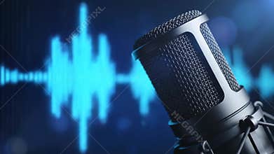 Professional studio microphone recording sound waveforms