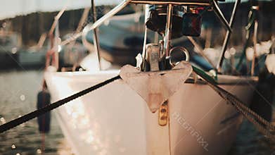 Close up of a metal anchor on the bow of