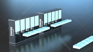 Energy storage system with shiny battery container units assemble