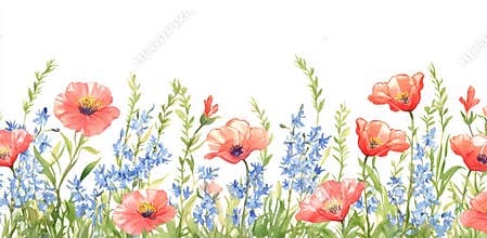Wildflower watercolor collection - bouquets, borders, frames. Illustration of leaves, branches and flowers. Wedding stationery