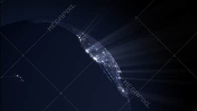 Rotating Globe at Night with Ray of Lights (Loop)