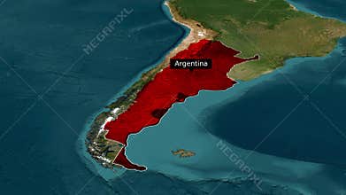 Country Argentina Marked on World Map