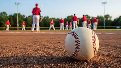 Baseball players practicing on field with ball