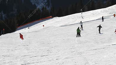 People Skiing On Dolomites Mountains Italy