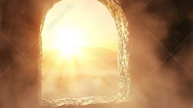 Empty Stone Tomb Looking Out at Sunrise