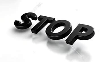 3D Black Stop Text Animation - Minimalist Warning Sign on White Background