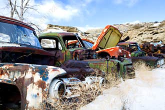 Old cars at junkyard