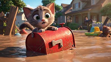 Cute Kitten Survives Flooding Danger on Mailbox