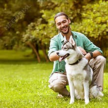 Man and Dog in the park.