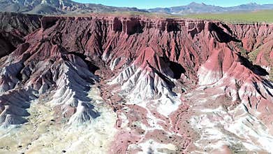 Aerial view of the Valley of the Moon in Cusi Cusi, Jujuy, impressive geological formations