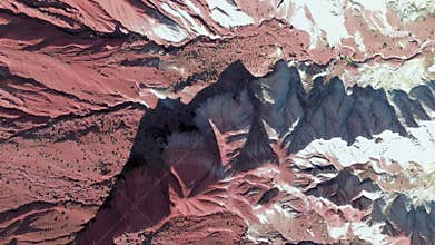 Aerial view of the Valley of the Moon in Cusi Cusi, Jujuy, impressive geological formations