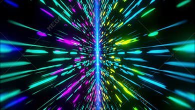 Colorful Neon light futuristic stream Data Communication flying into digital technologic animation 3D rendering