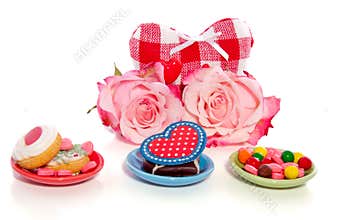 Pink roses and candy
