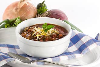 Chili in White Bowl