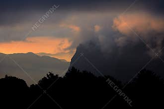 Dramatic high mountain sunset