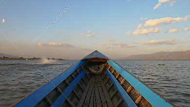 Motor boat going through Inle Lake, Myanmar