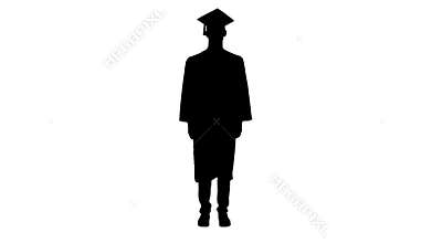 Silhouette Young man with graduation gown in medical mask.