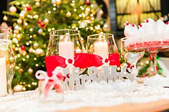 Closeup shot of a silver Mr & Mrs letters on the table with candles