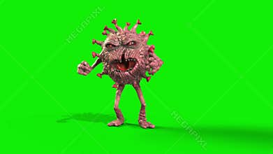 Virus Monster Covid19 Attacks Front Loop Green Screen 3D Rendering Animation 4K
