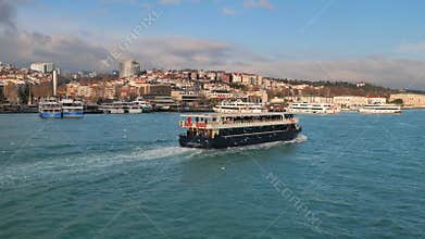 Istanbul, Turkey - January 8, 2020: View of Bosphorus Strait in Istanbul, Turkey. Bosphorus strait separates the